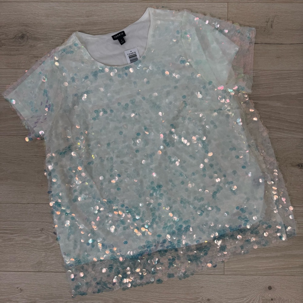 Sequin Embellished White Top